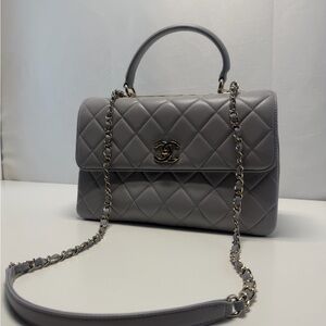 Lambskin Quilted medium  Trendy CC Flap Dual Handle Bag Grey
